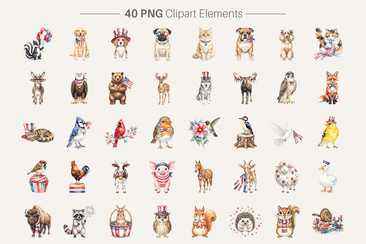 Patriotic Watercolor Animals, an Illustration by Artnoy (Photo 2 of 8)