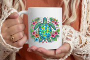 Summer Sea Turtle Waves Flowers PNG, an Illustration by Designking (Thumbnail 4 of 6)