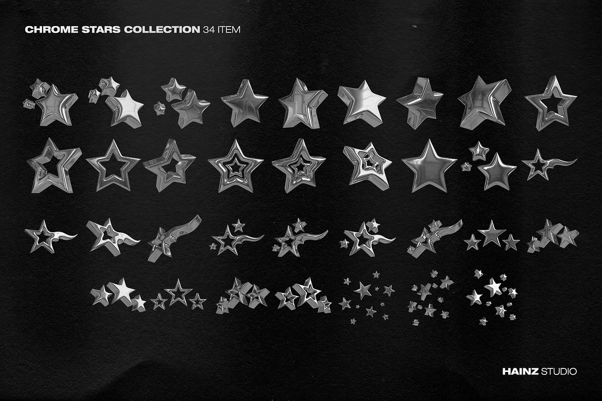 Chrome Stars Collection - 34 Png, an Object Graphic by Hainz Studio (Photo 2 of 10)
