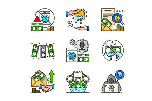 AML anti money laundering icons, a Finance Illustration by Vector Tradition