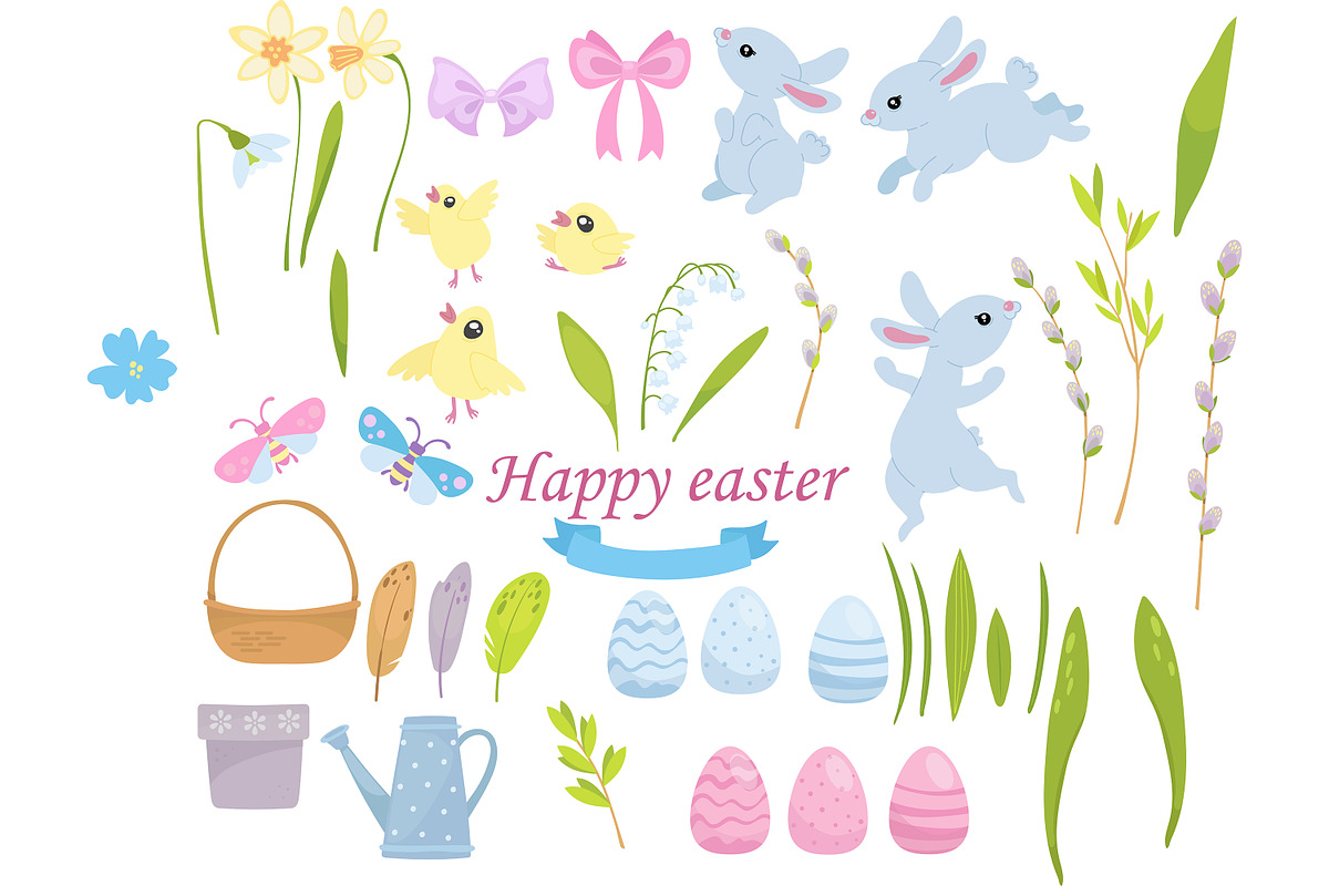 Happy Easter vector set, an Animal Illustration by EshaStudio (Photo 1 of 4)