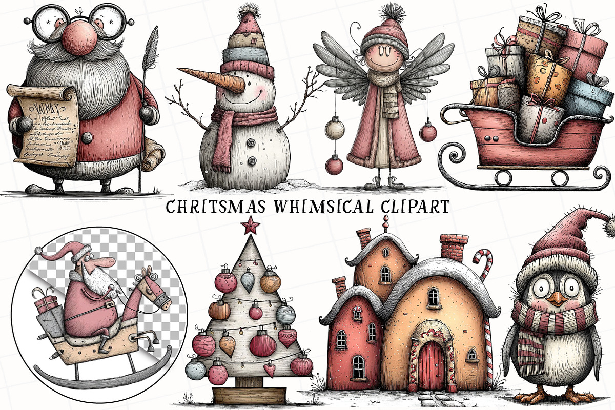 Christmas Whimsical Clipart, an Illustration by OK Design (Photo 6 of 6)