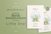 Whimsical Green Birth Announcement, a Card Template by SabaIslam.Studio (Thumbnail 1 of 7)