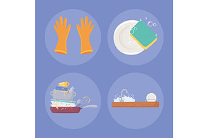 icon set of washing dishes, an Object Illustration by studiogstock