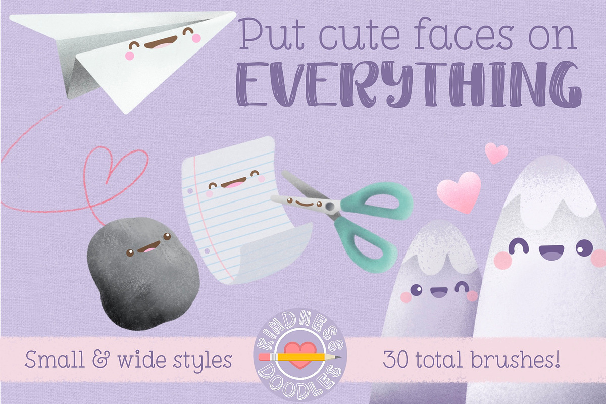 Cutie Faces Procreate Stamp Brushes, a Brush Add-On by KindnessDoodles (Photo 2 of 5)