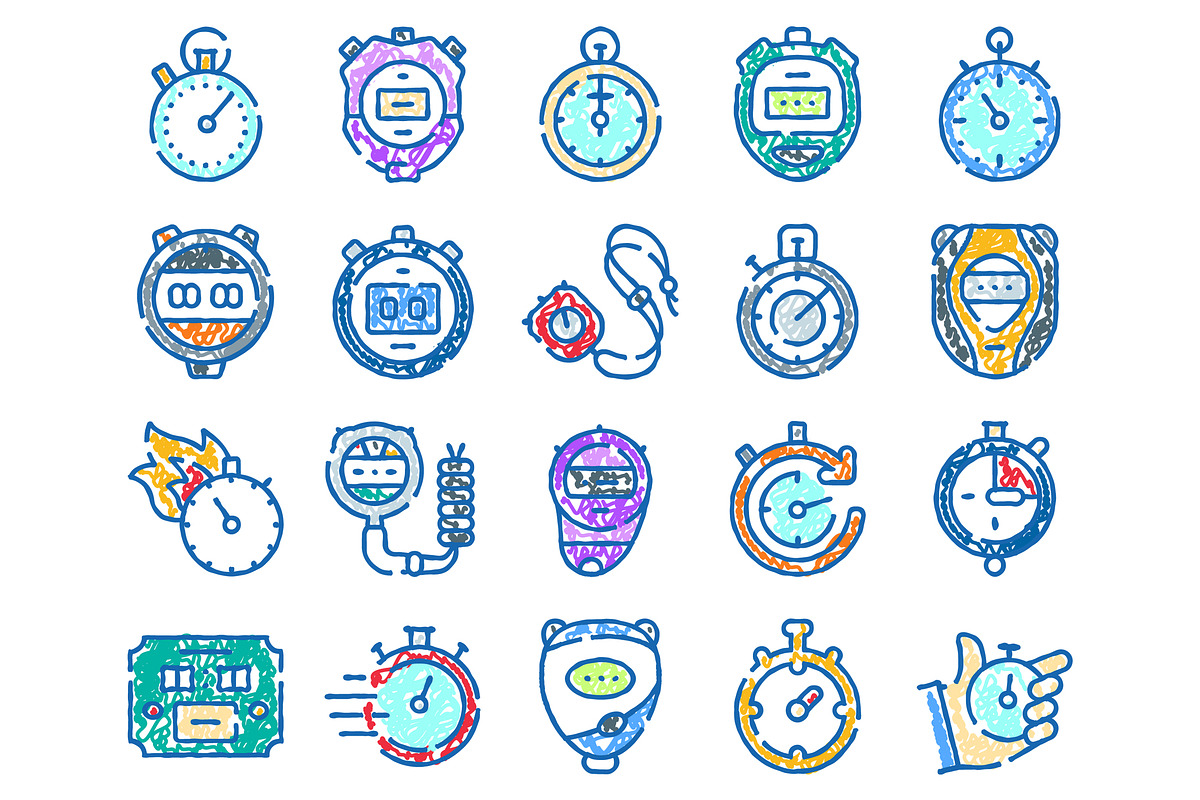 Stopwatch and timer doodle icon set, an Object Graphic by pikepicture (Photo 2 of 3)