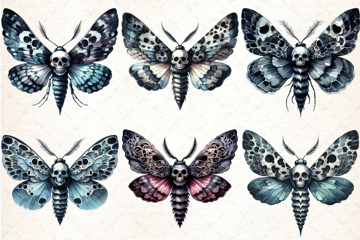 Watercolor Gothic Moth Clipart, an Illustration by DreamCafeArt (Photo 2 of 7)