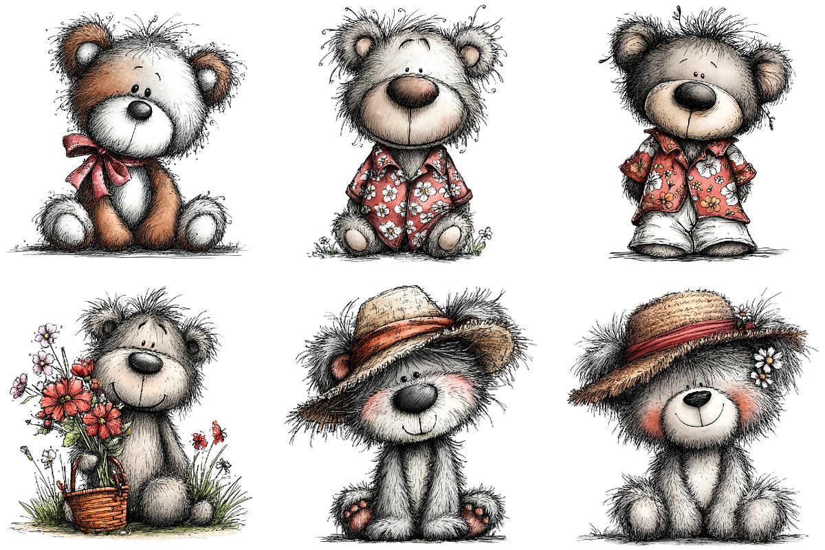 Whimsical Summer Teddy Bear Clipart, an Illustration by DreamArtGraphic (Photo 5 of 5)