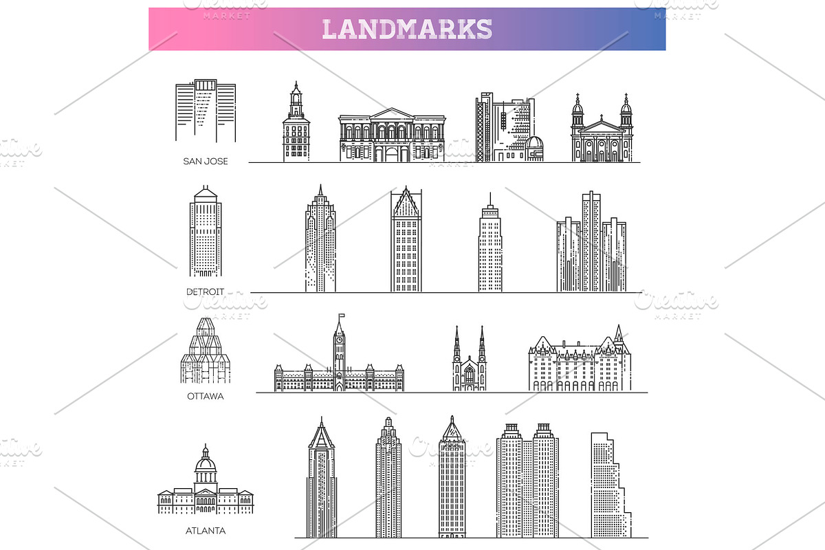 American Landmarks Symbols, an Outline Icon by Tettygreen (Photo 1 of 2)