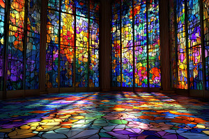 Stained glass windows fill a room, a Photo by Pavel_design