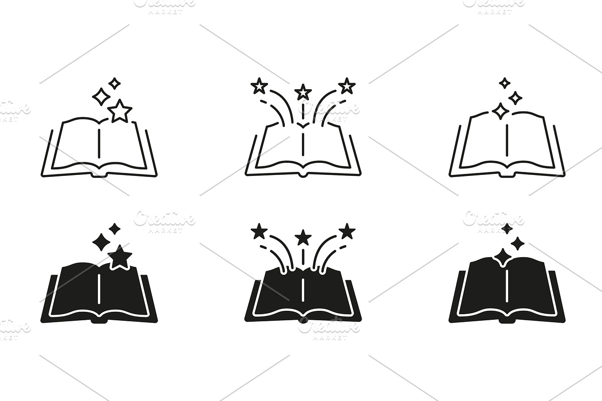 Open Book With Stars Icons, an Education Illustration by Gentle Studio