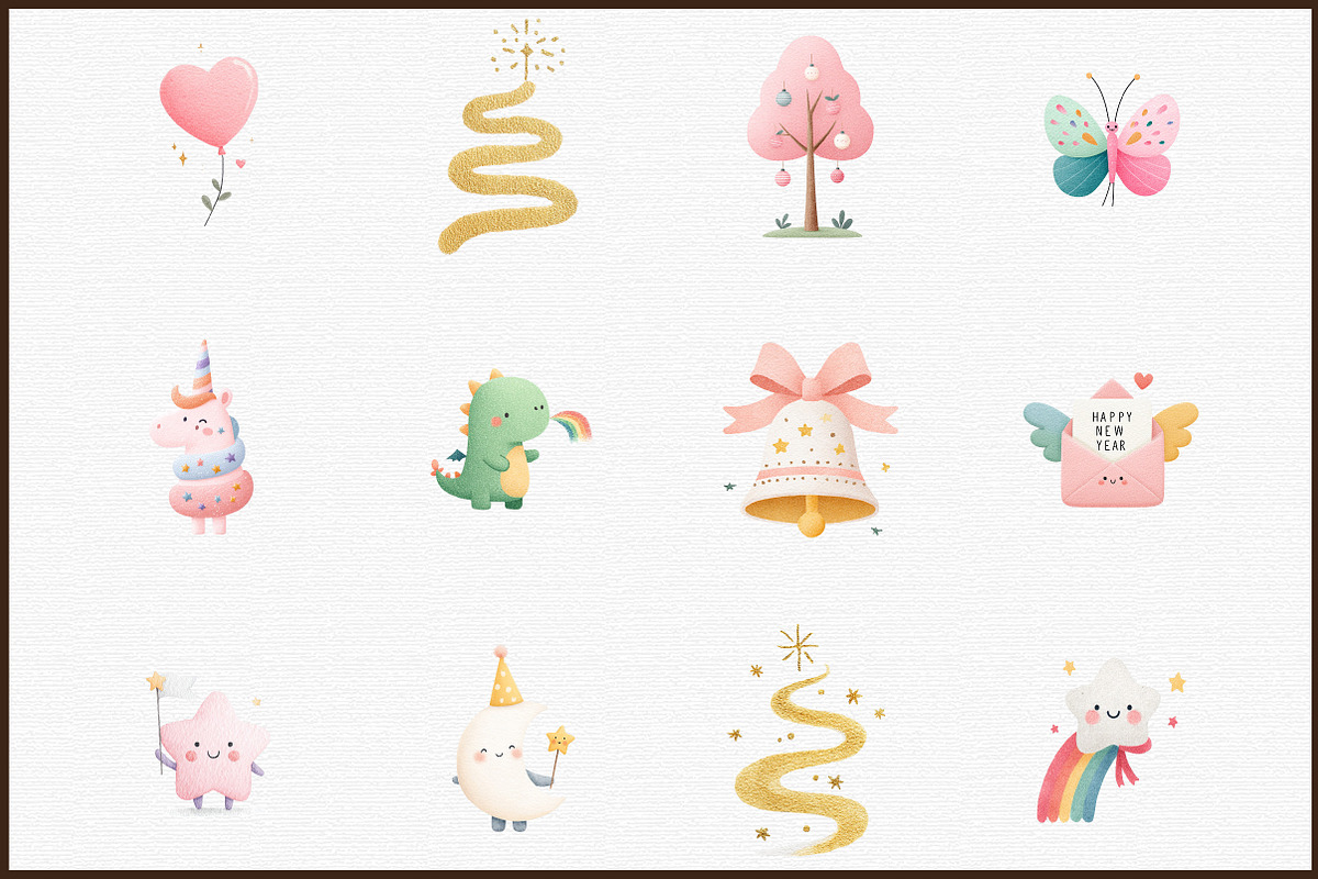 Whimsical Happy New Year Clipart, an Illustration by Sublimation Artist (Photo 3 of 6)