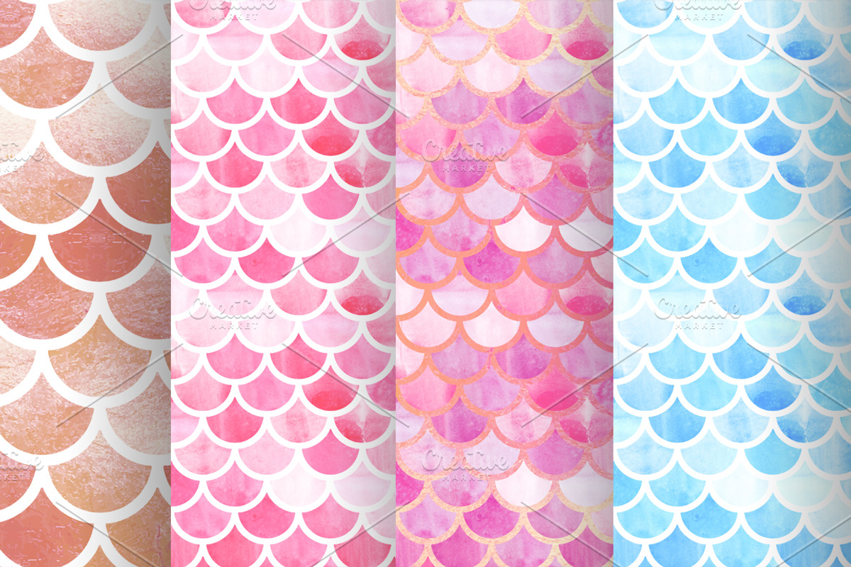 Watercolor mermaid scales patterns, a Pattern Graphic by Vavavka (Photo 3 of 8)