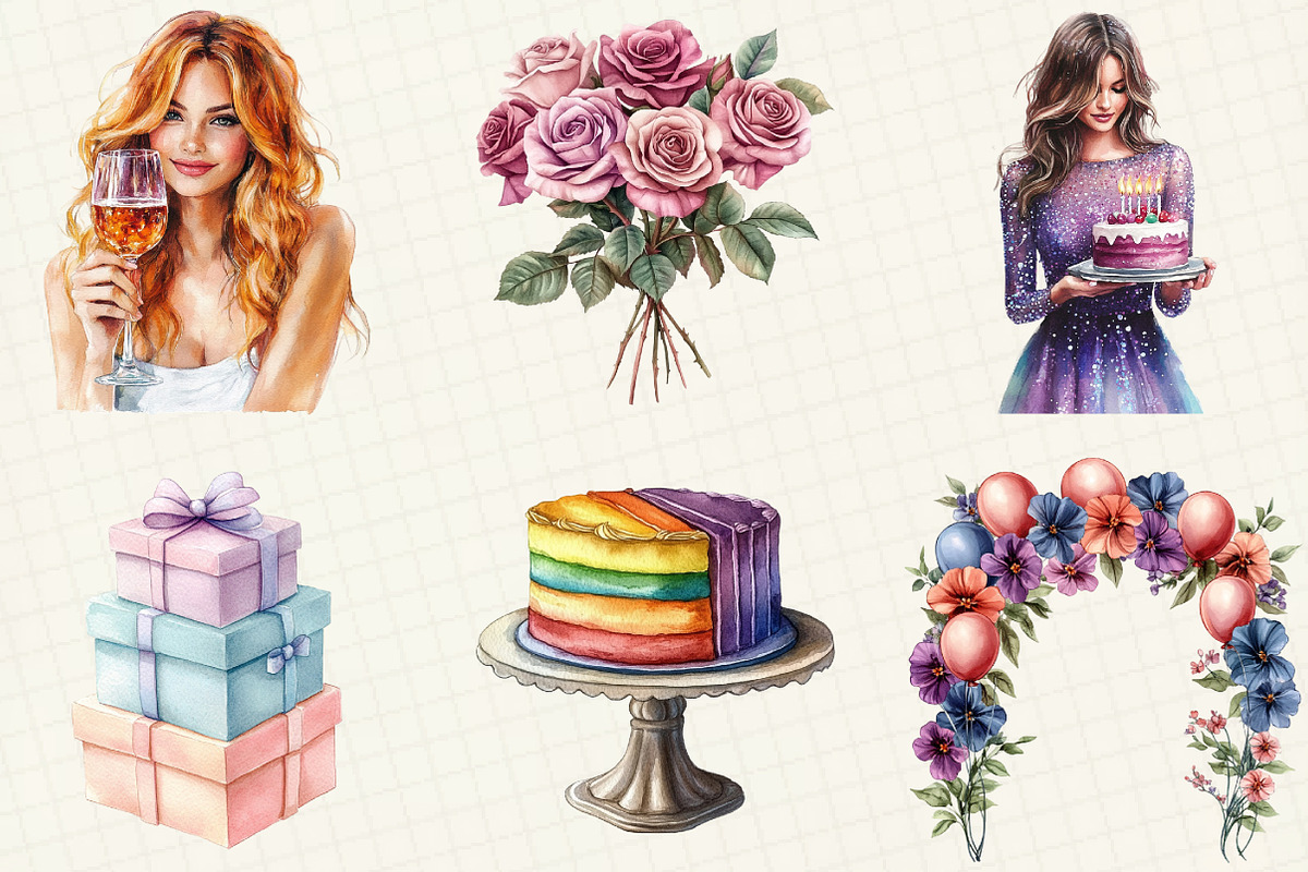 Woman’s Birthday Clipart, an Illustration by OK Design (Photo 3 of 5)