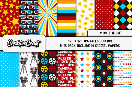 Movie Night Digital Paper, cinema, a Pattern Graphic by CreativeCraft