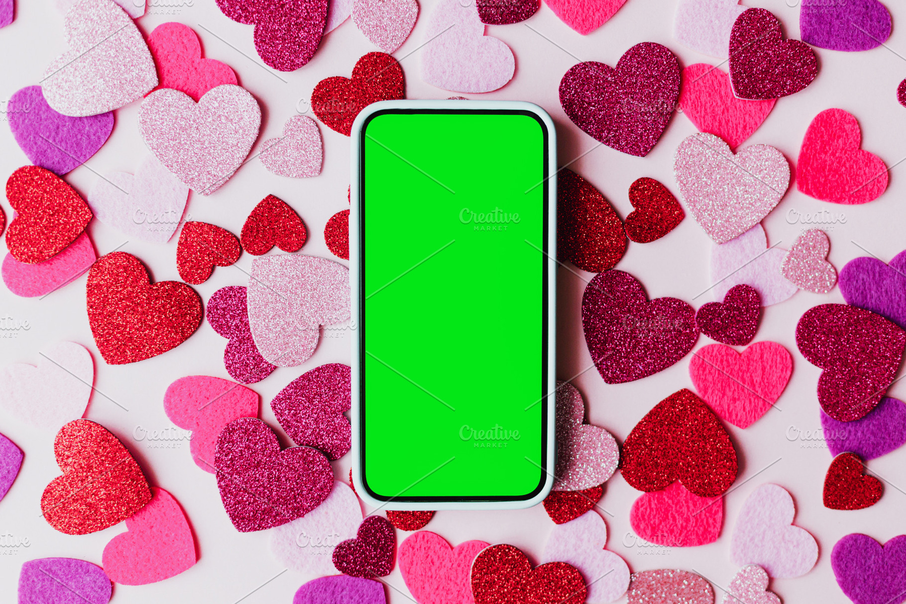 Happy Valentine's day digital mockup. Blank phone screen with sp, a Holiday Photo by Sonjachni