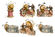 Whimsical Sewing Bees Clipart, a Decorative Illustration by Nicolle's Colorful Art (Thumbnail 6 of 6)