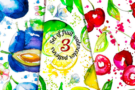 Set of watercolor seamless patterns