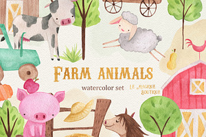 Farm Animals Watercolor Clipart