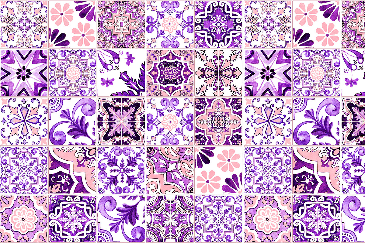 Purple Portuguese Azulejo Tiles Set4, a Pattern Graphic by ilonitta (Photo 7 of 10)