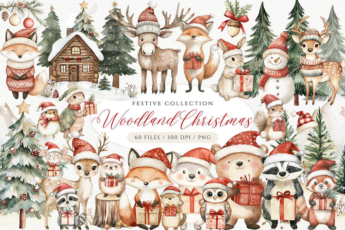 Woodland Christmas Clipart, a Seasonal Illustration by ClipArtCharm (Photo 1 of 5)