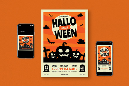 Halloween Party Flyer Set, a Flyer Template by graphicook