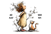 Whimsical Floral Girl & Kitten, an Animal Illustration by GiraffeCreative (Thumbnail 17 of 20)