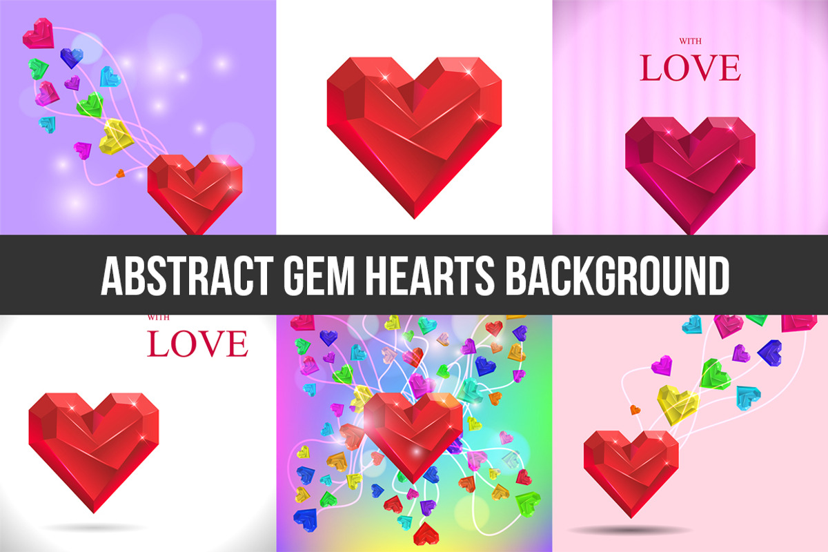Abstract Gem Hearts Backgrounds, a Decorative Illustration by idimair