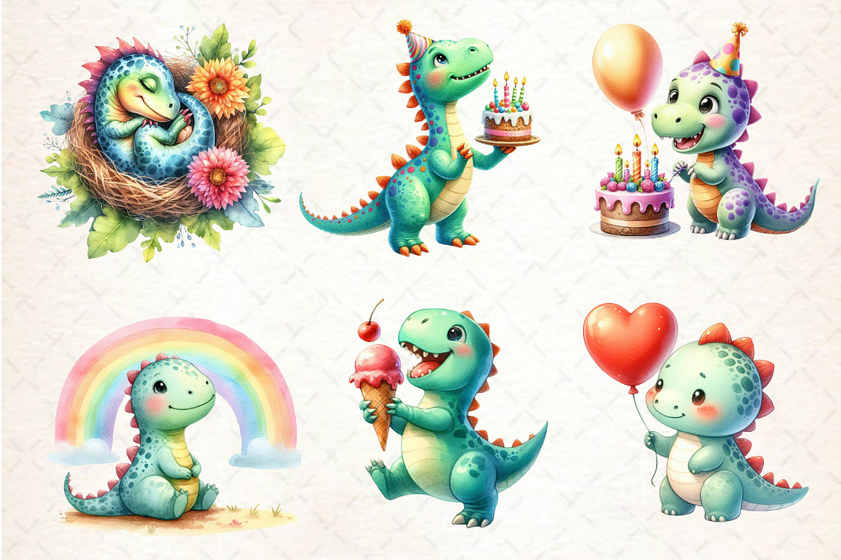 Cute Dinosaur Clipart, an Illustration by Dream Creation (Photo 4 of 5)