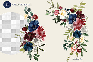 Burgundy & Navy Watercolor Clipart