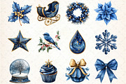 Watercolor Blue Christmas Clipart, an Illustration by DreamCafeArt (Thumbnail 2 of 4)