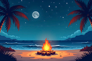 Create a cozy night scene with a cam, a Photo by LOGOCREATIVE