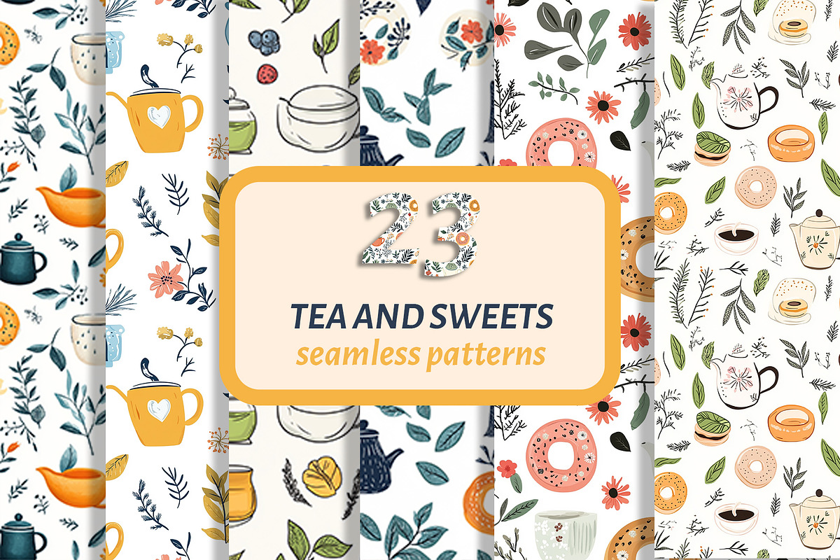 Tea and sweet seamless patterns, a Pattern Graphic by AnastasiyaOleynik (Photo 1 of 7)