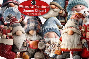 Whimsical Christmas Gnome Clipart Bu, an Illustration by SVGArt