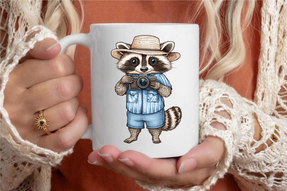 Summer Raccoon Clipart Set PNG, an Illustration by designcity5 (Photo 3 of 5)