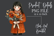 Whimsical Fall Black Hair Girl Clipa, a Seasonal Illustration by Rose Art (Thumbnail 7 of 7)