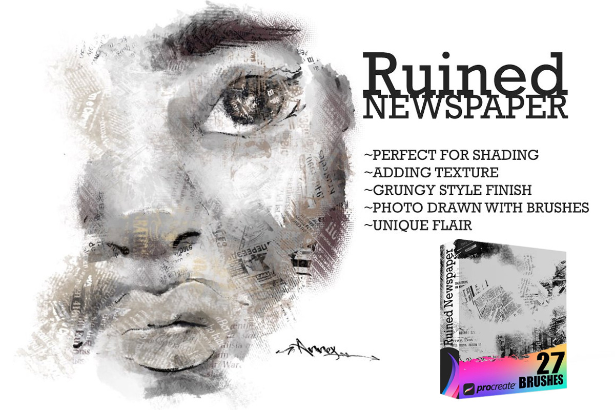 Ruined Newspaper Procreate Brushes, a Brush Add-On by Annex1 (Photo 2 of 2)