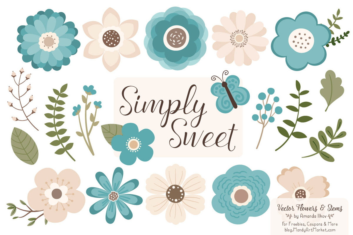 Vintage Blue Flower Clipart, an Illustration by Amanda Ilkov (Photo 1 of 4)