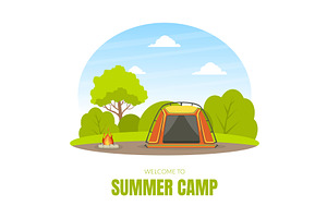 Summer Camp, Tourist Tent on Summer, an Illustration by TopVectors