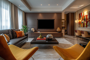 A Mid-Century Modern interior design style living room featuring a sleek design, an Arts & Entertainment Photo by Textures & Backgrounds