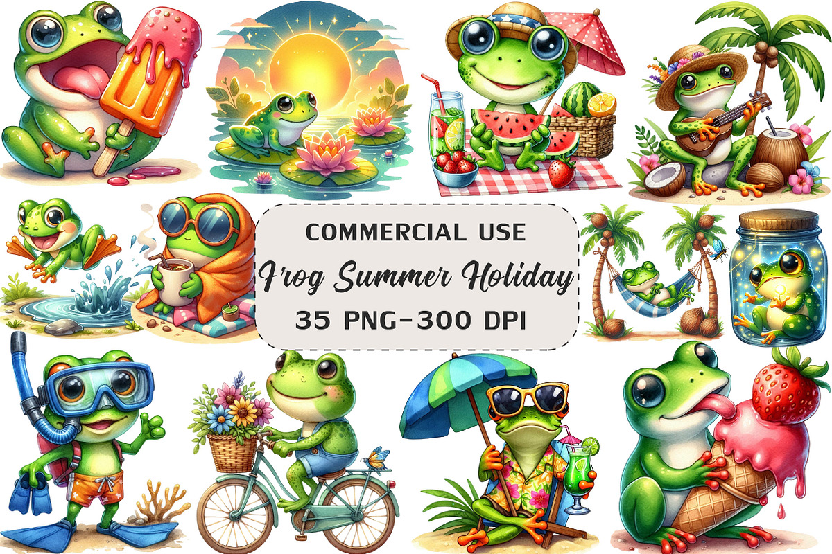 Frog Enjoying Summer Holiday ClipArt, an Illustration by Craft Nest (Photo 1 of 6)