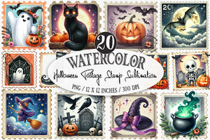 Halloween Postage Stamp Sublimation, an Illustration by Designking