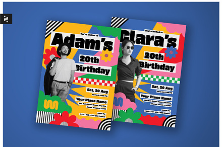 Retro Colorful Birthday Invitation, an Invitation Template by Neermana