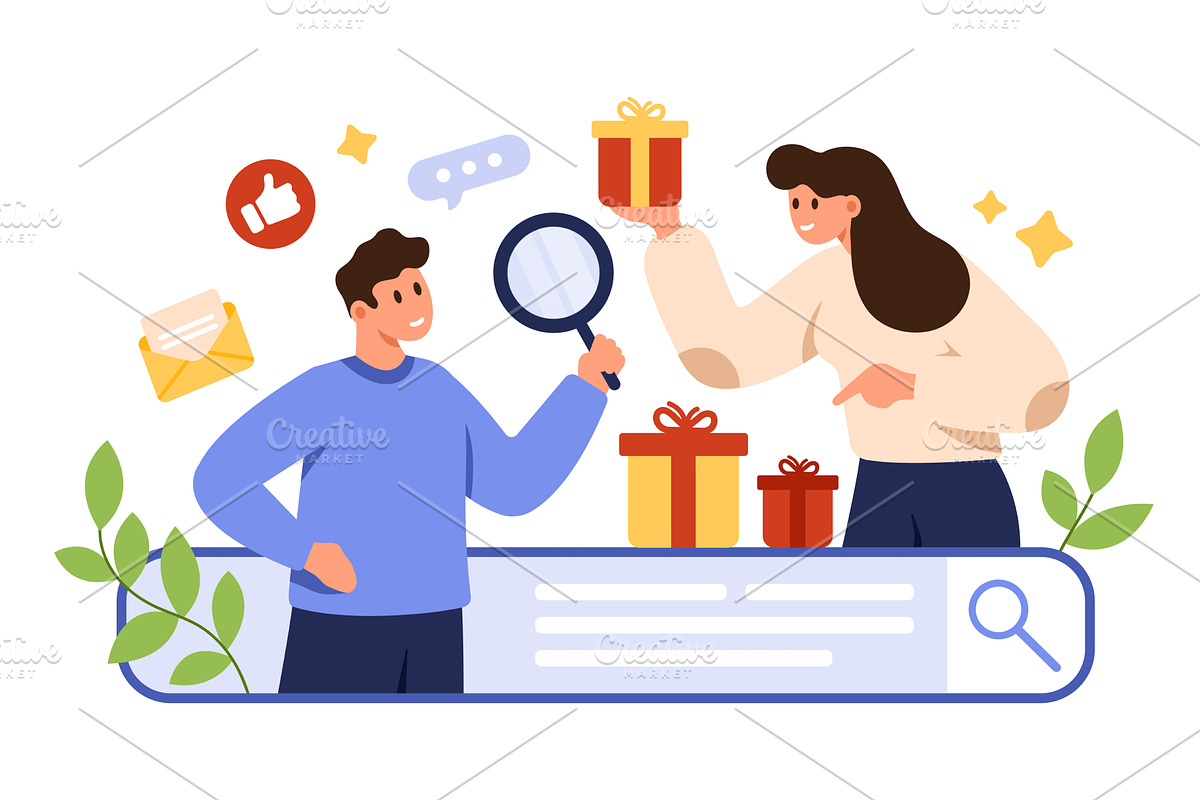 Online Shopping Search and Gift, a Technology Illustration by Flashvector