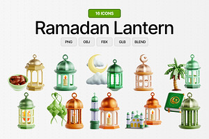 Ramadan Lantern 3D Icon Set, an Object 3D Model by Eklip Studio