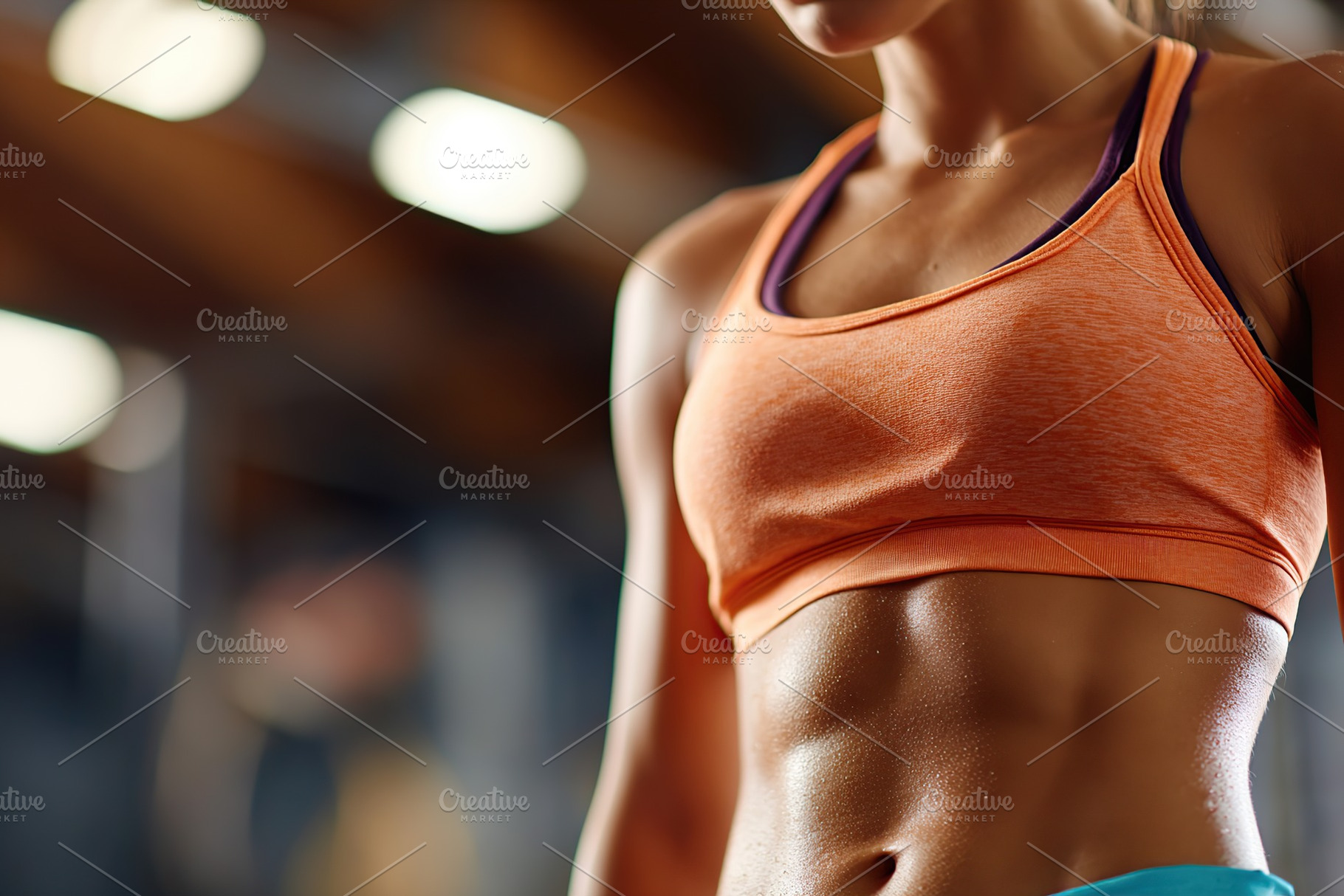 Close-up view of a flat athletic belly showcasing fitness and dedication in a g, a Sports & Recreation Photo by AlyaAnd