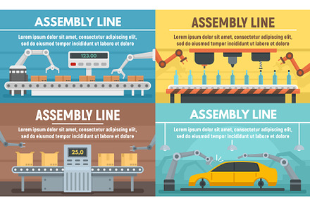 Assembly line banner set, flat style, an Illustration by Ylivdesign