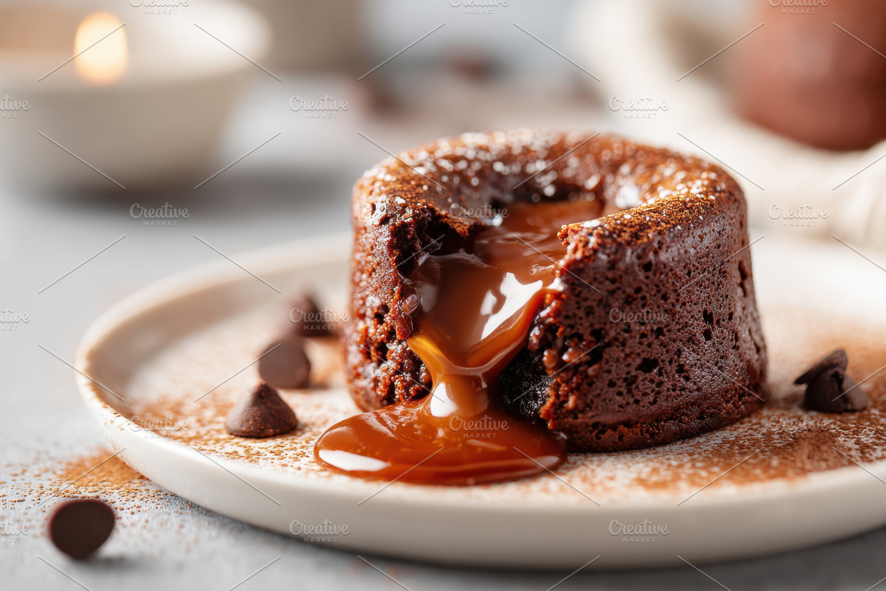 Chocolate lava cake in plate, a Food & Drink Photo by AlyaAnd