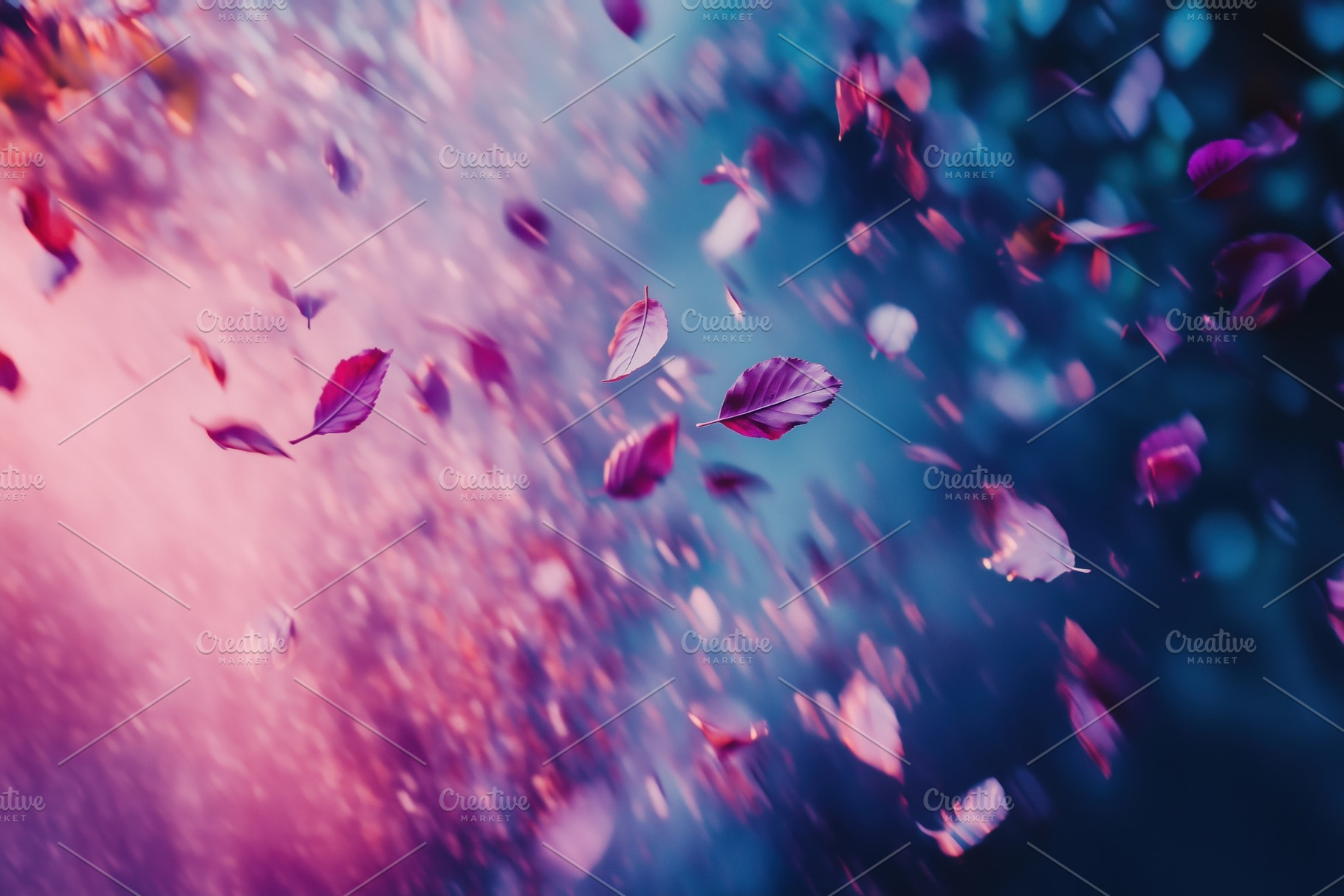 A dreamy scene of falling leaves in shades of pink and purple, creating a whims, a Photo by Textures & Backgrounds