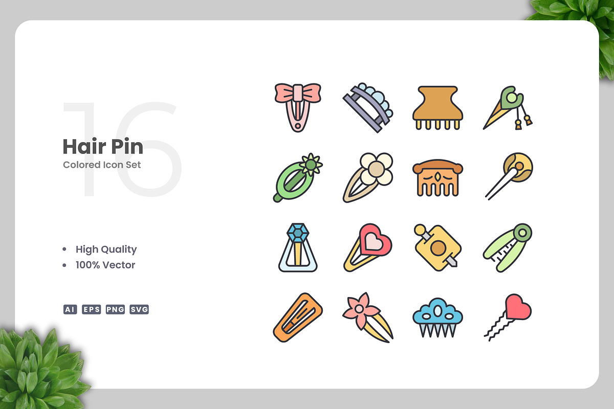Hair Pin Colored Icons, an Icon by Upnowgraphic